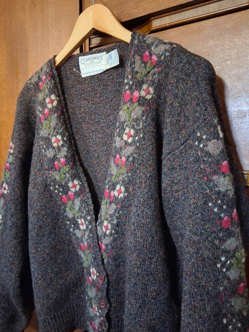 Vintage Women’s Floral Embroidered Dark Heather Cardigan